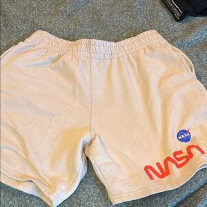 NASA Cream Shorts with Red Logo
